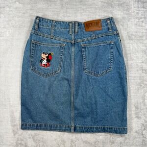 Mickey Inc Denim Skirt Womens Large Blue Minnie Mouse Embroidered Vintage 90